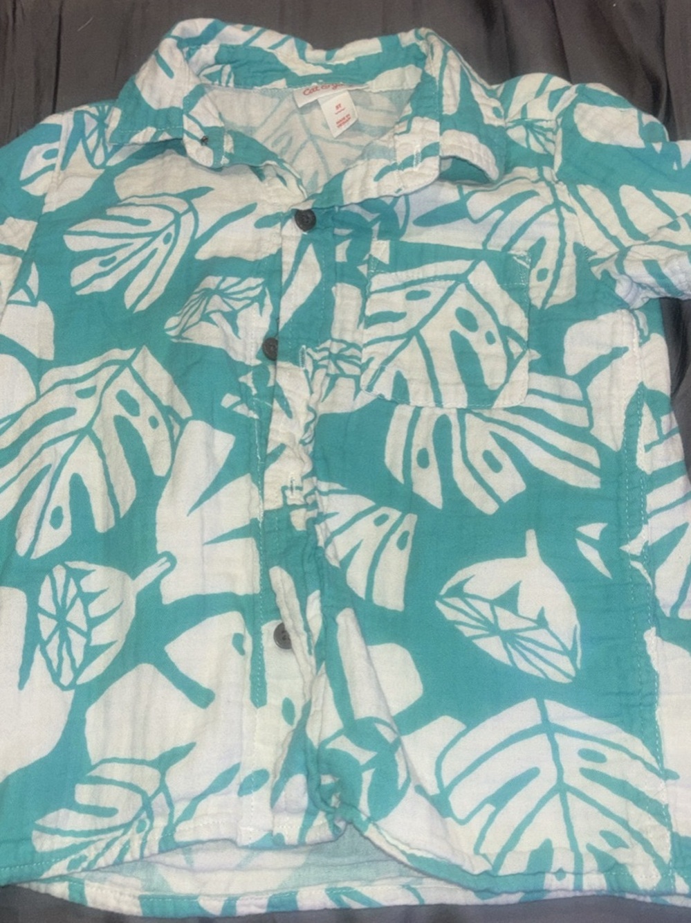 Cat & Jack Teal and White Tropical Leaf Button-Down Shirt